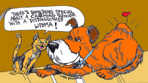 "There's something special about a charming senior with a distinguished lipoma!" dog cartoon